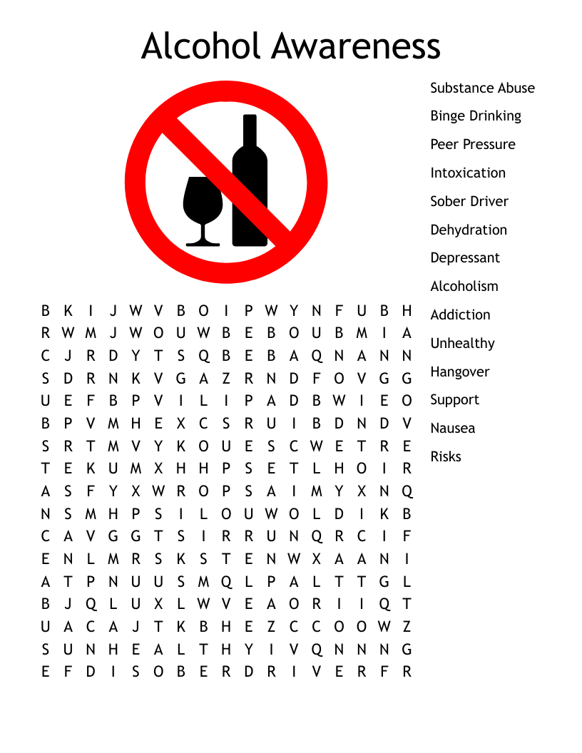 Alcohol Awareness Word Search