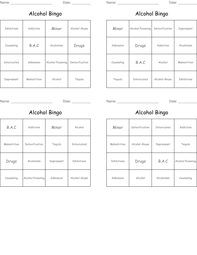 Alcohol Bingo
