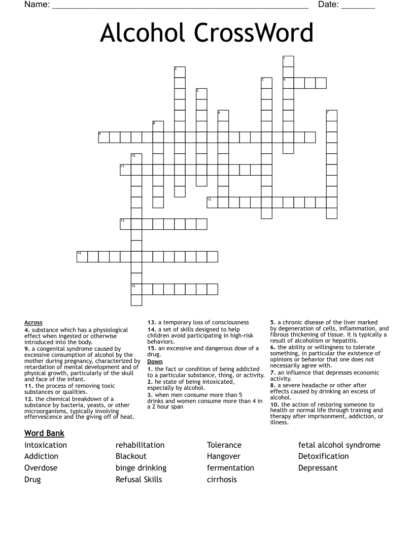 Alcohol CrossWord