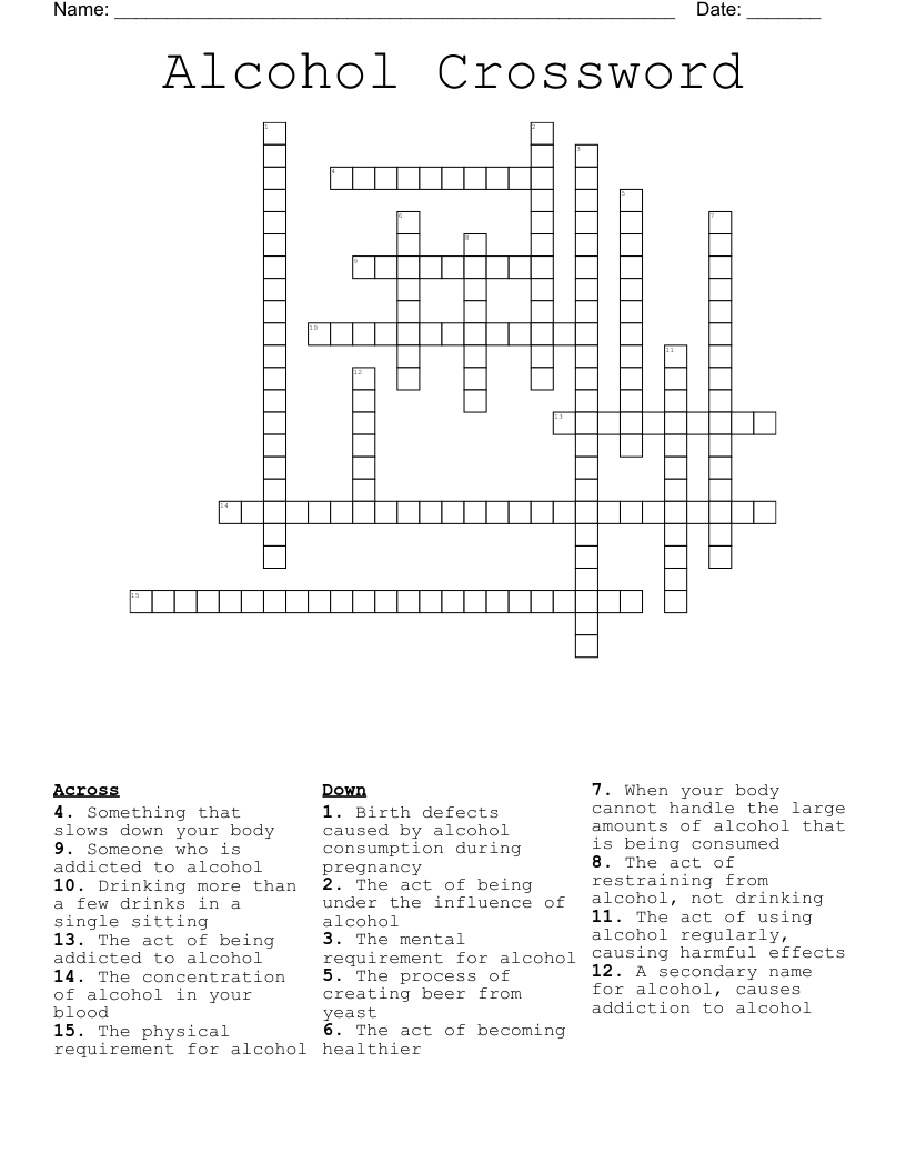 Alcohol Crossword