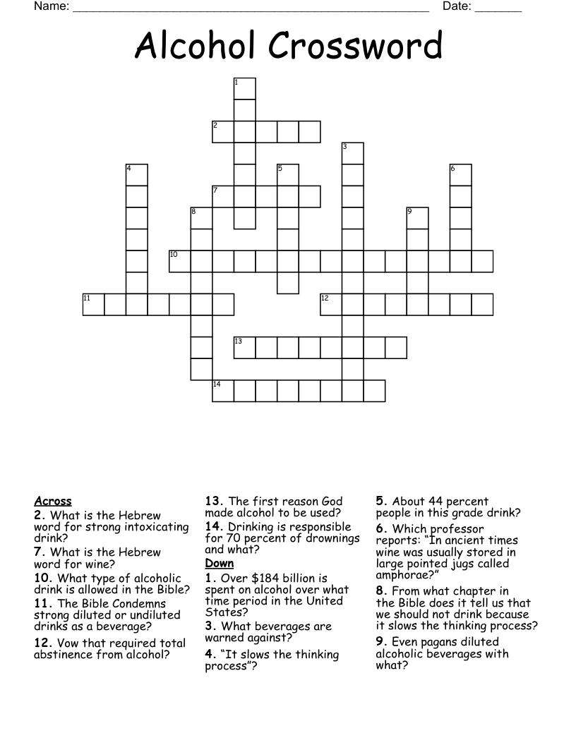 Alcohol Crossword