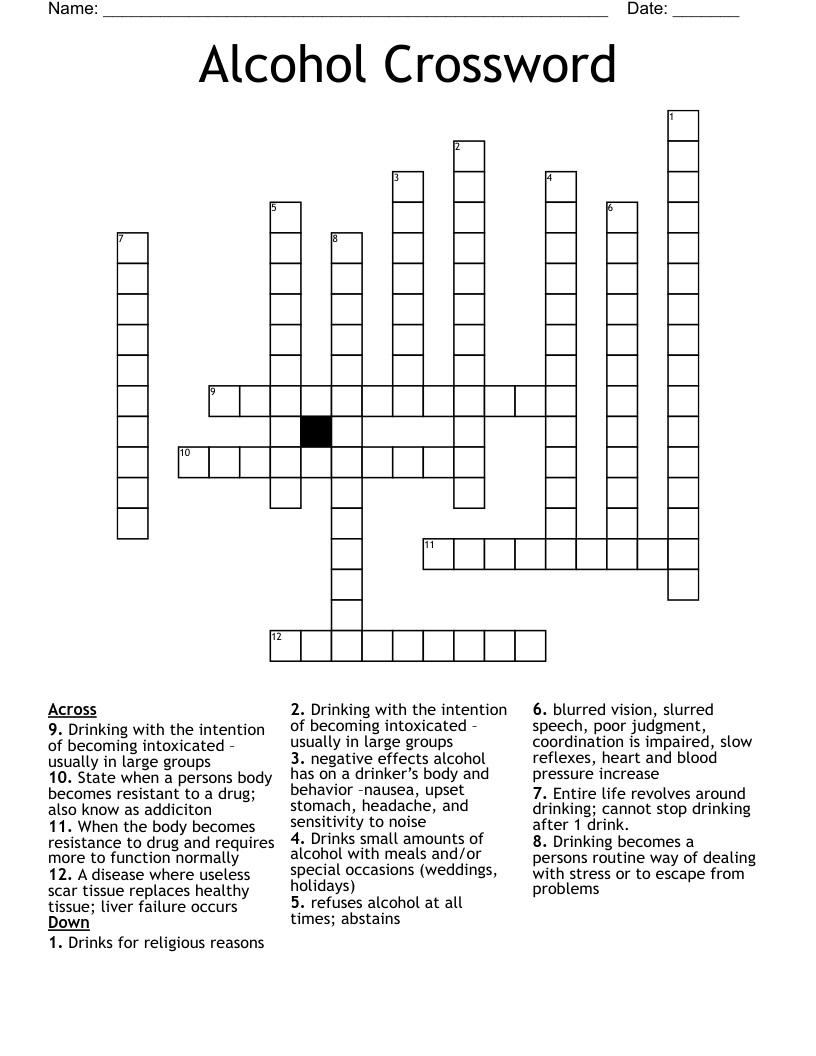 Alcohol Crossword