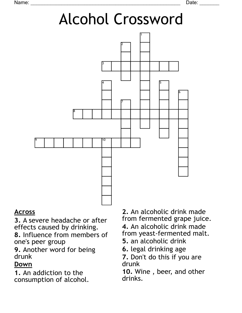 Alcohol Crossword