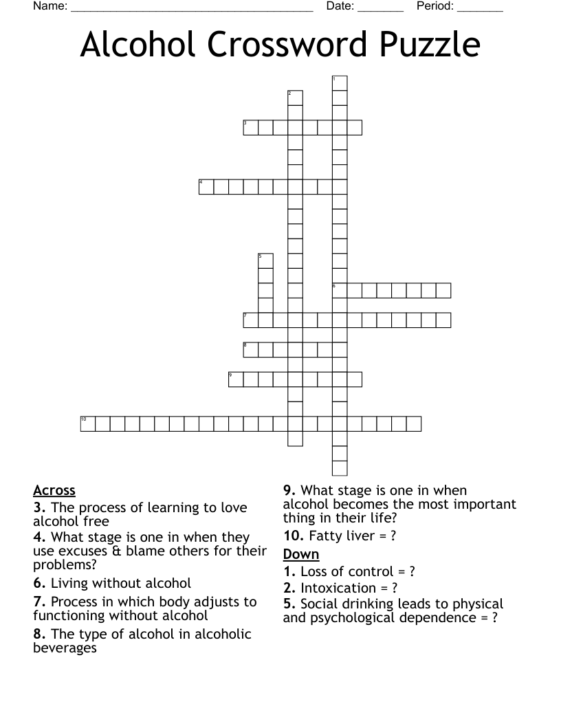 Alcohol Crossword Puzzle