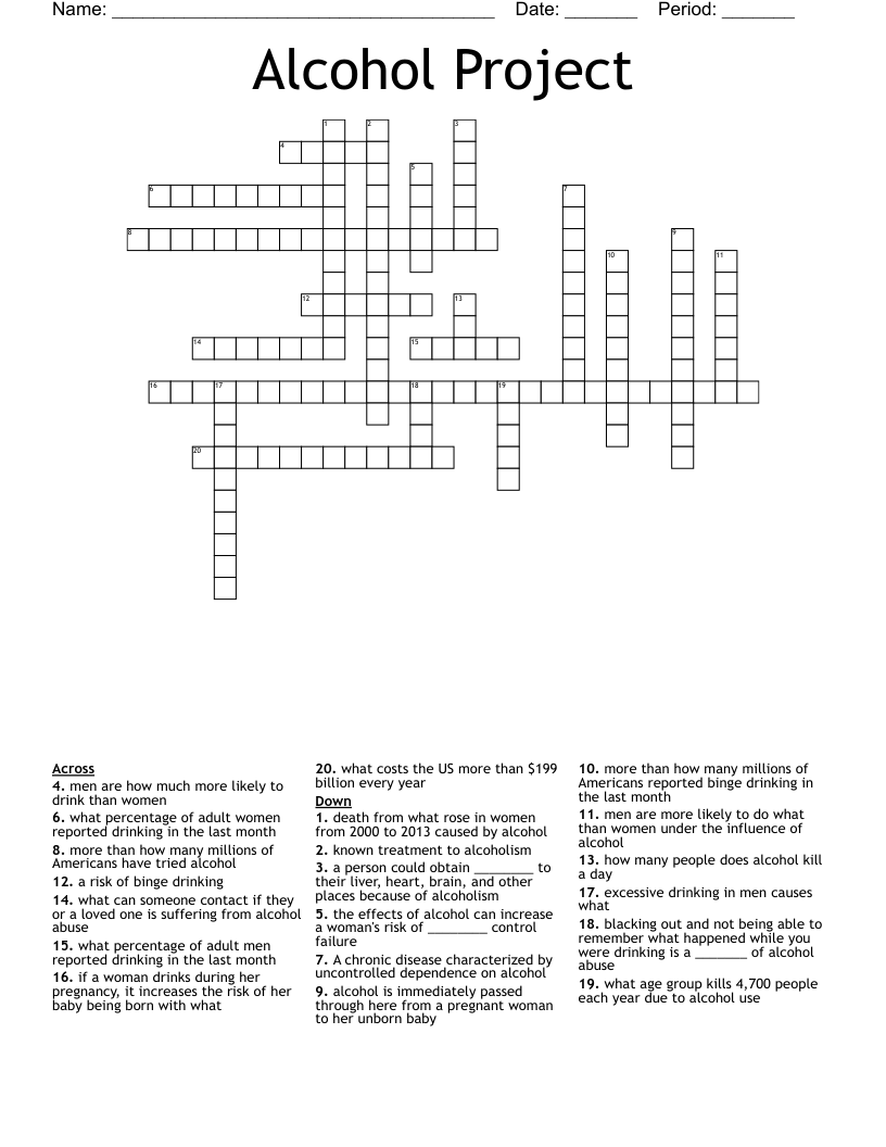 Alcohol Project Crossword