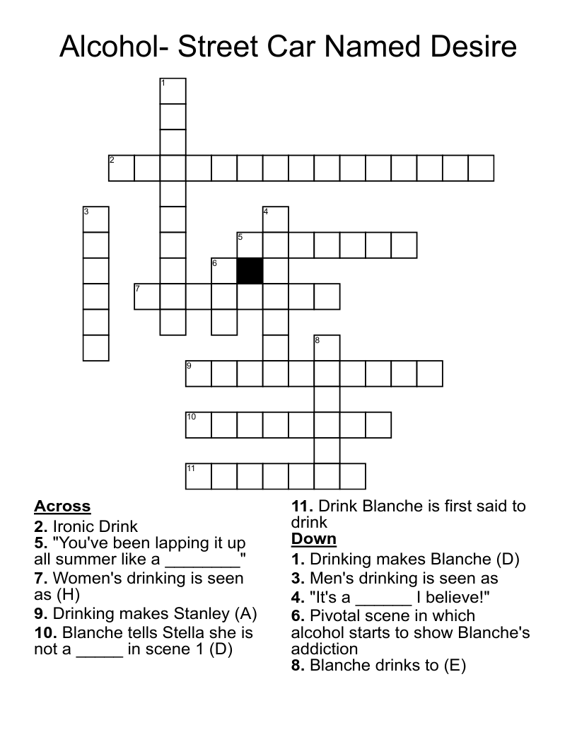 Alcohol- Street Car Named Desire Crossword