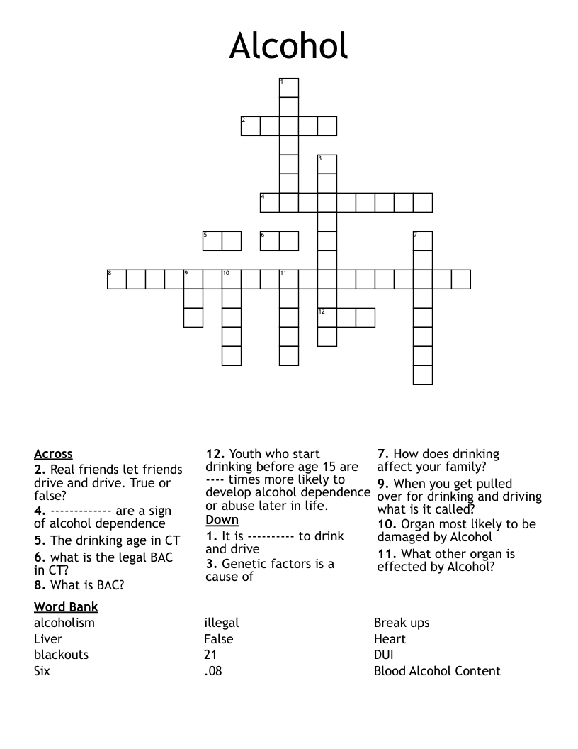 Alcohol  Crossword