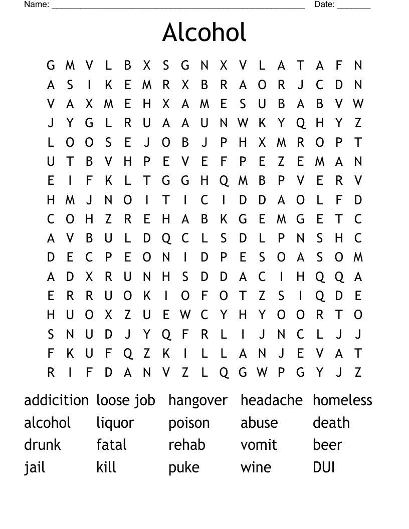 Alcohol  Word Search