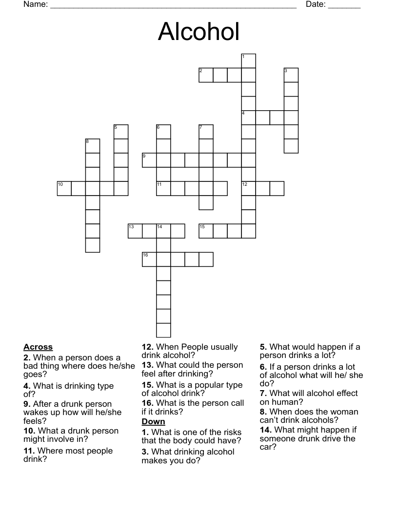 Alcohol  Crossword