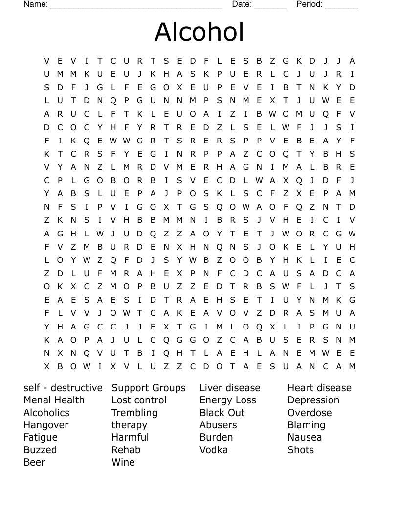 Alcohol  Word Search