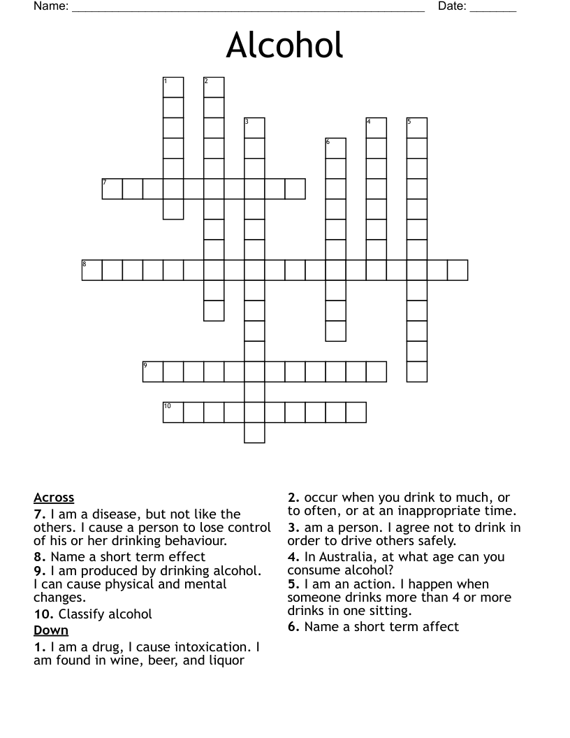 Alcohol  Crossword