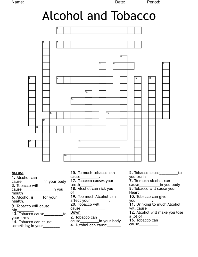 Alcohol and Tobacco Crossword