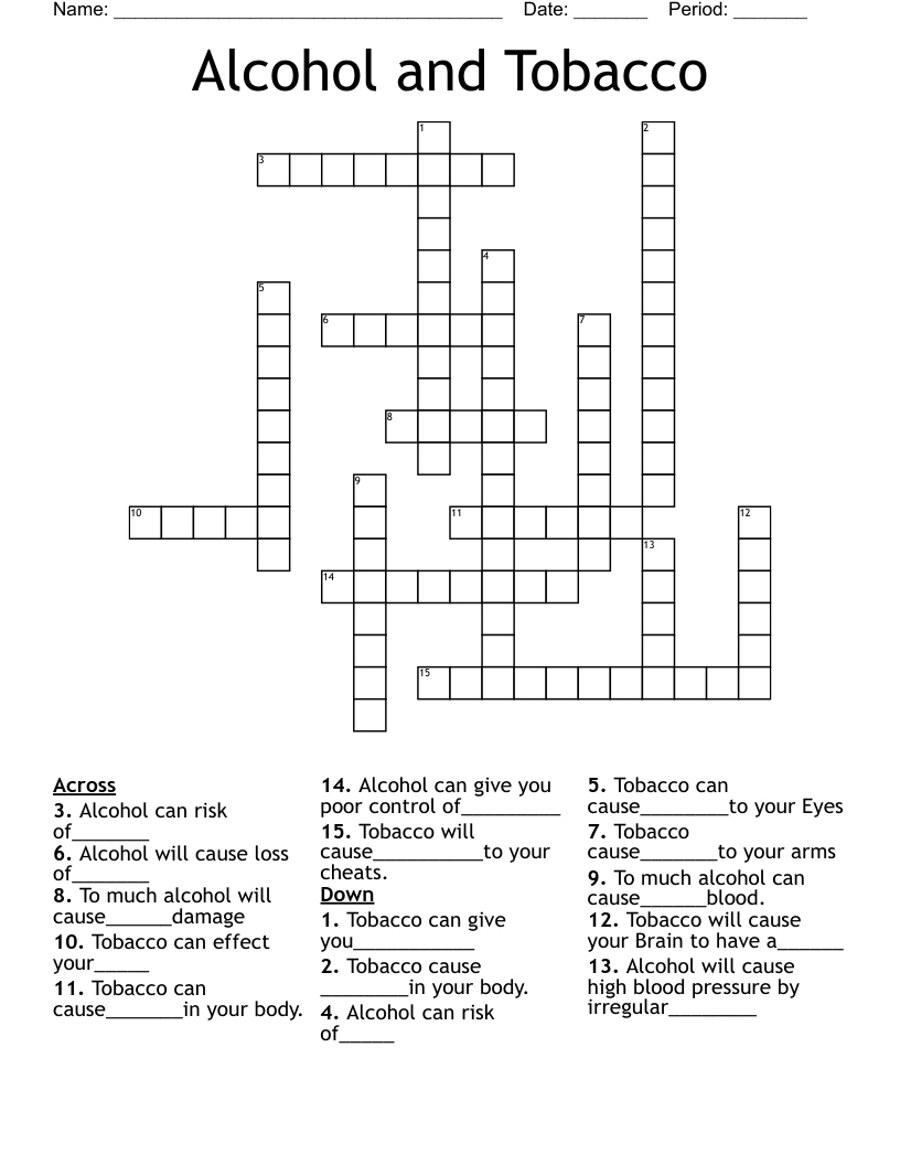 Alcohol and Tobacco Crossword