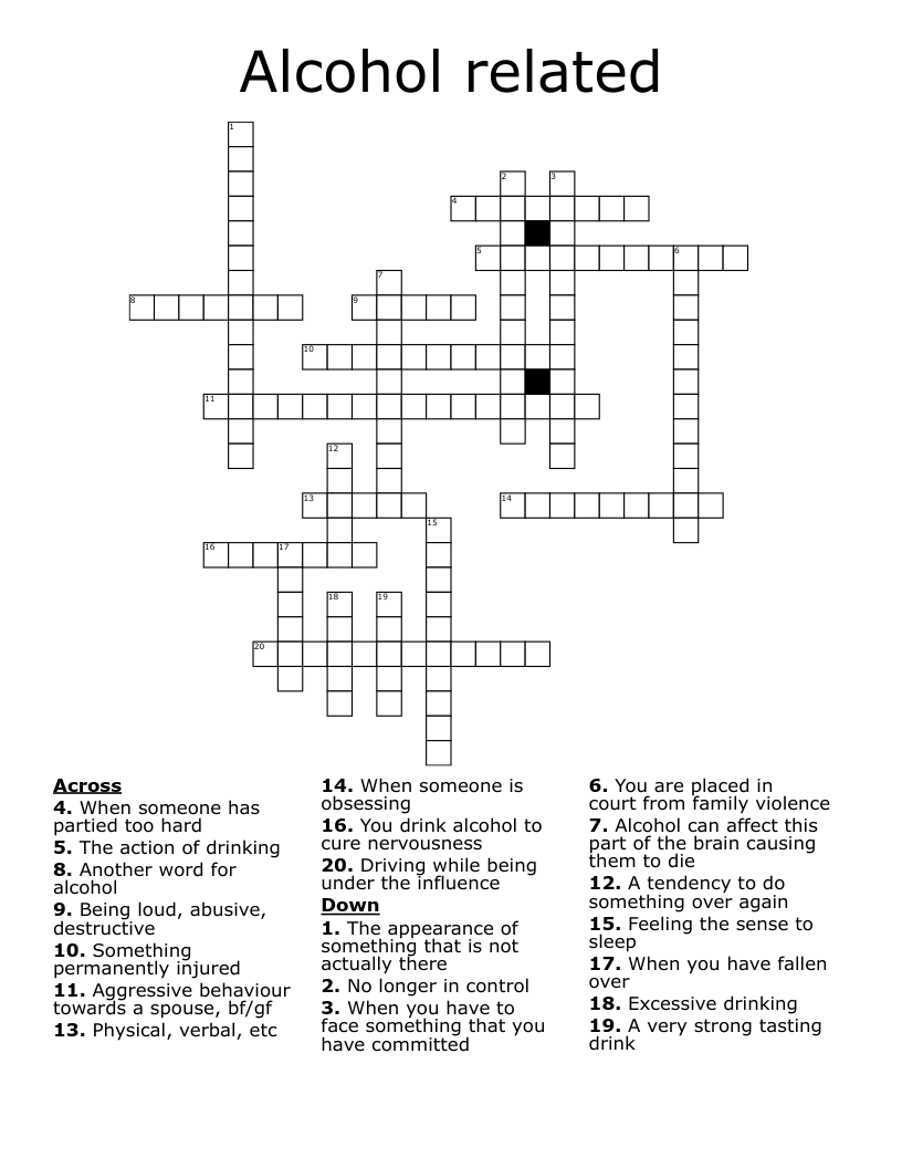 Alcohol related Crossword