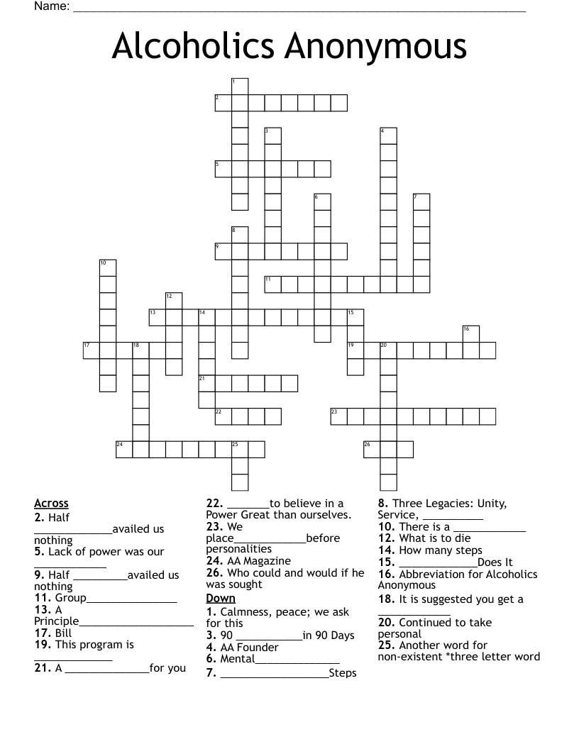 Alcoholics Anonymous Crossword