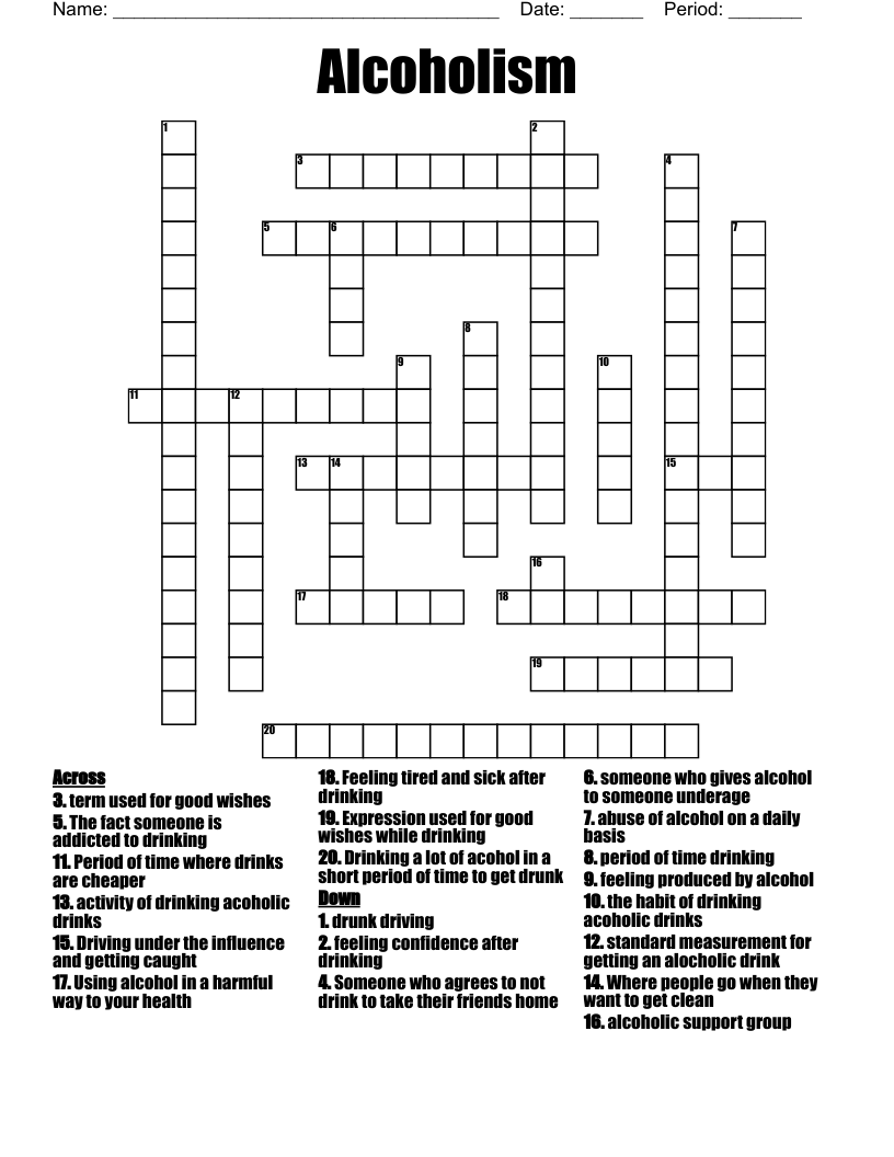 Alcoholism  Crossword