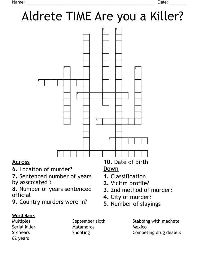 Aldrete TIME Are you a Killer? Crossword