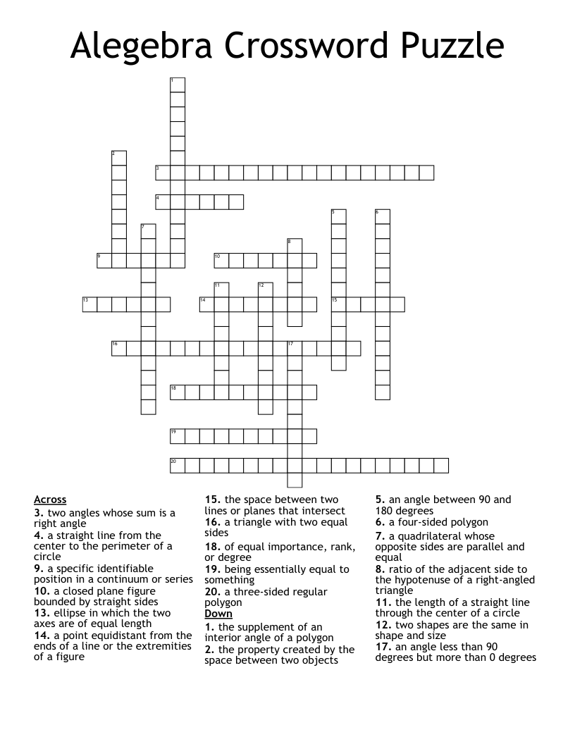 Alegebra Crossword Puzzle