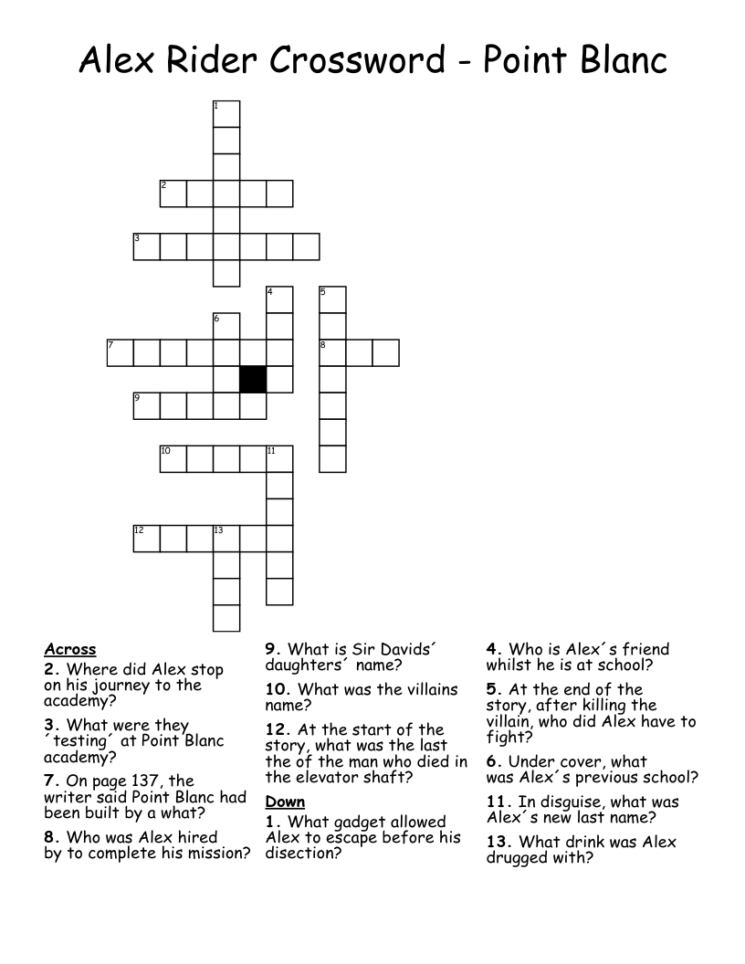 Alex Rider Crossword - Point Blanc