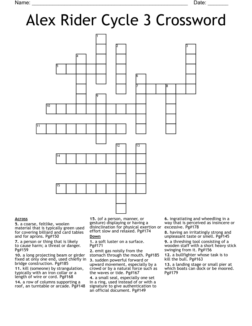 Alex Rider Cycle 3 Crossword