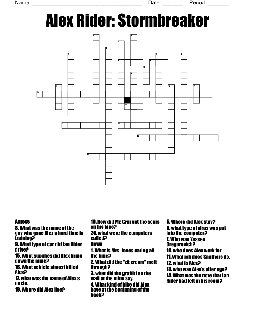 Alex Rider: Stormbreaker Crossword