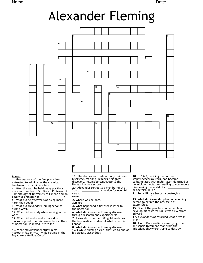 Alexander Fleming Crossword