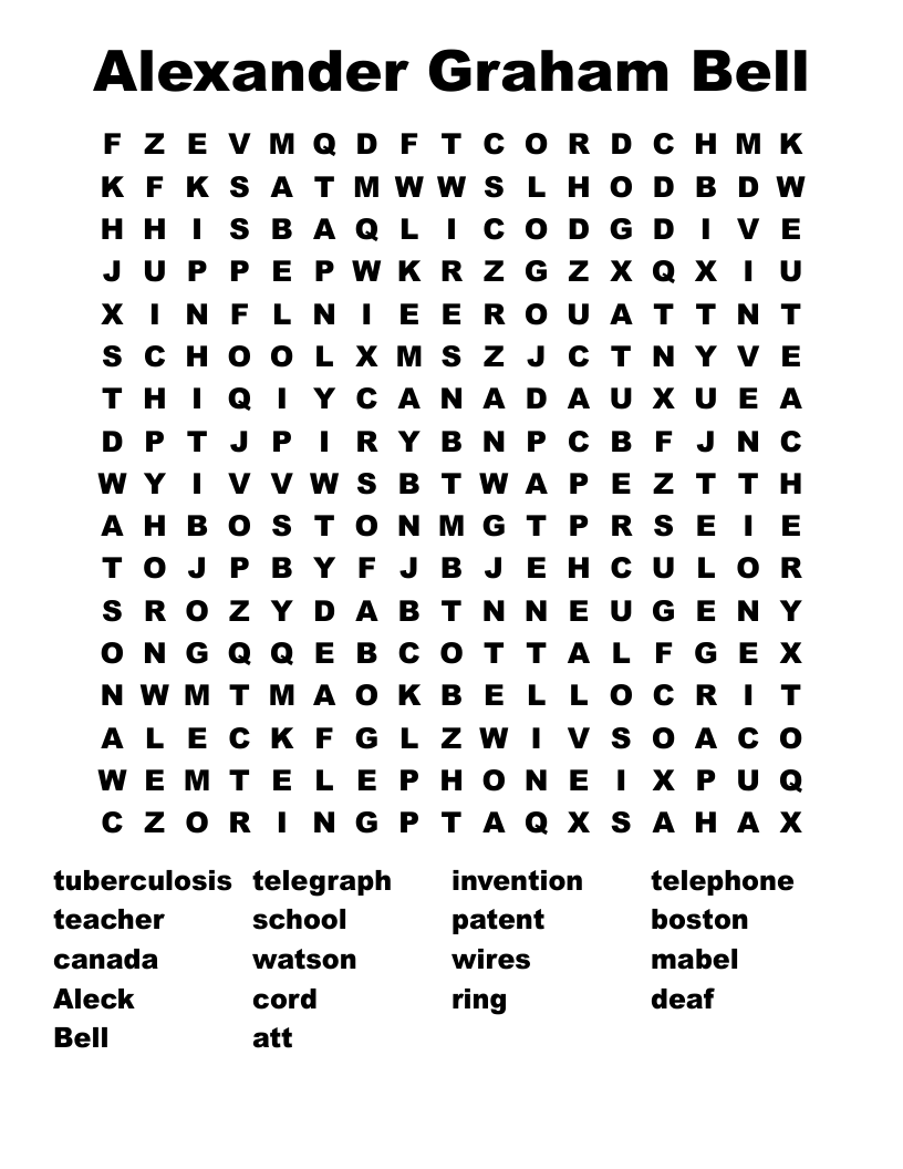 Alexander Graham Bell Word Search