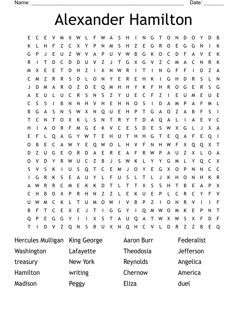 Alexander Hamilton Word Search