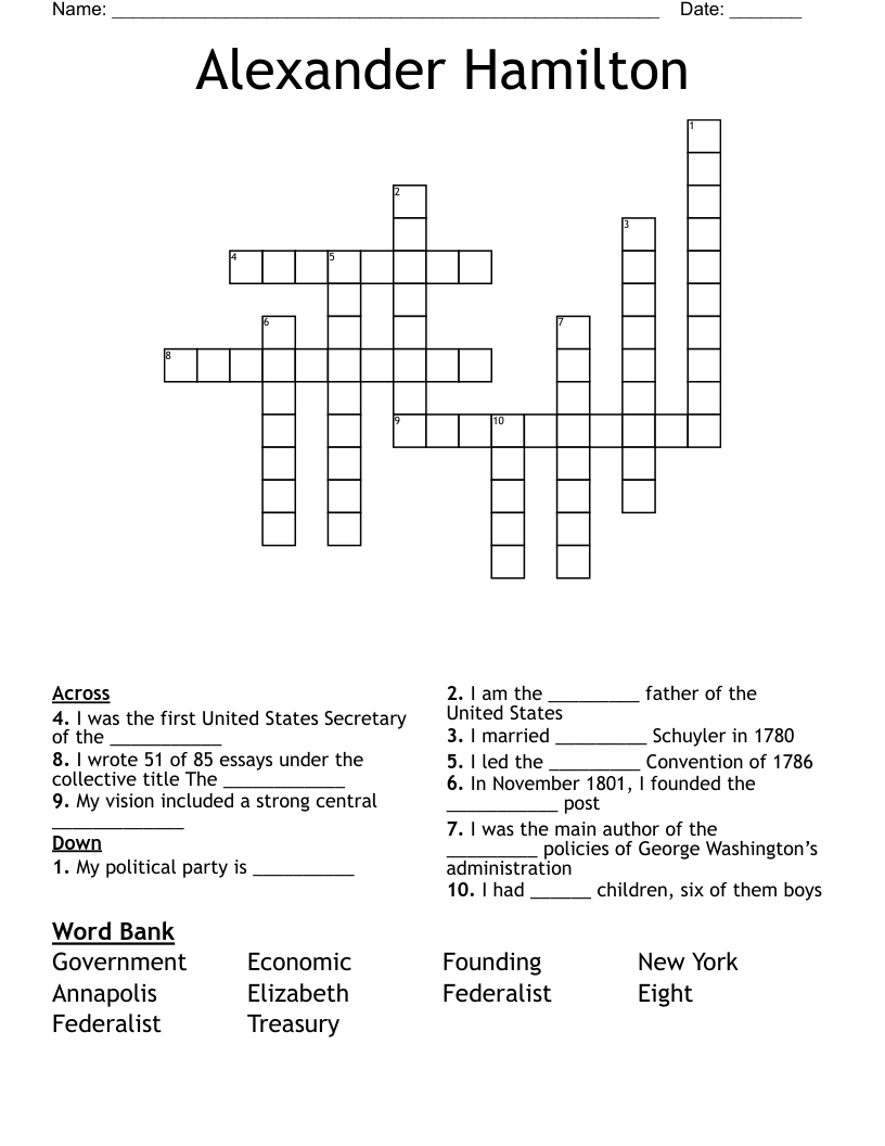 Alexander Hamilton Crossword