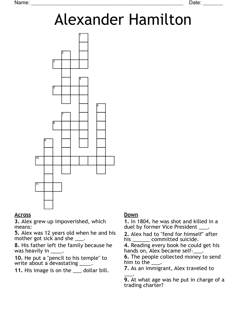 Alexander Hamilton Crossword