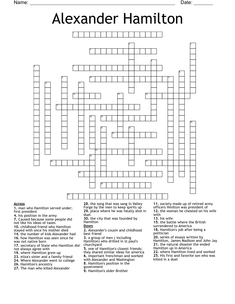 Alexander Hamilton Crossword