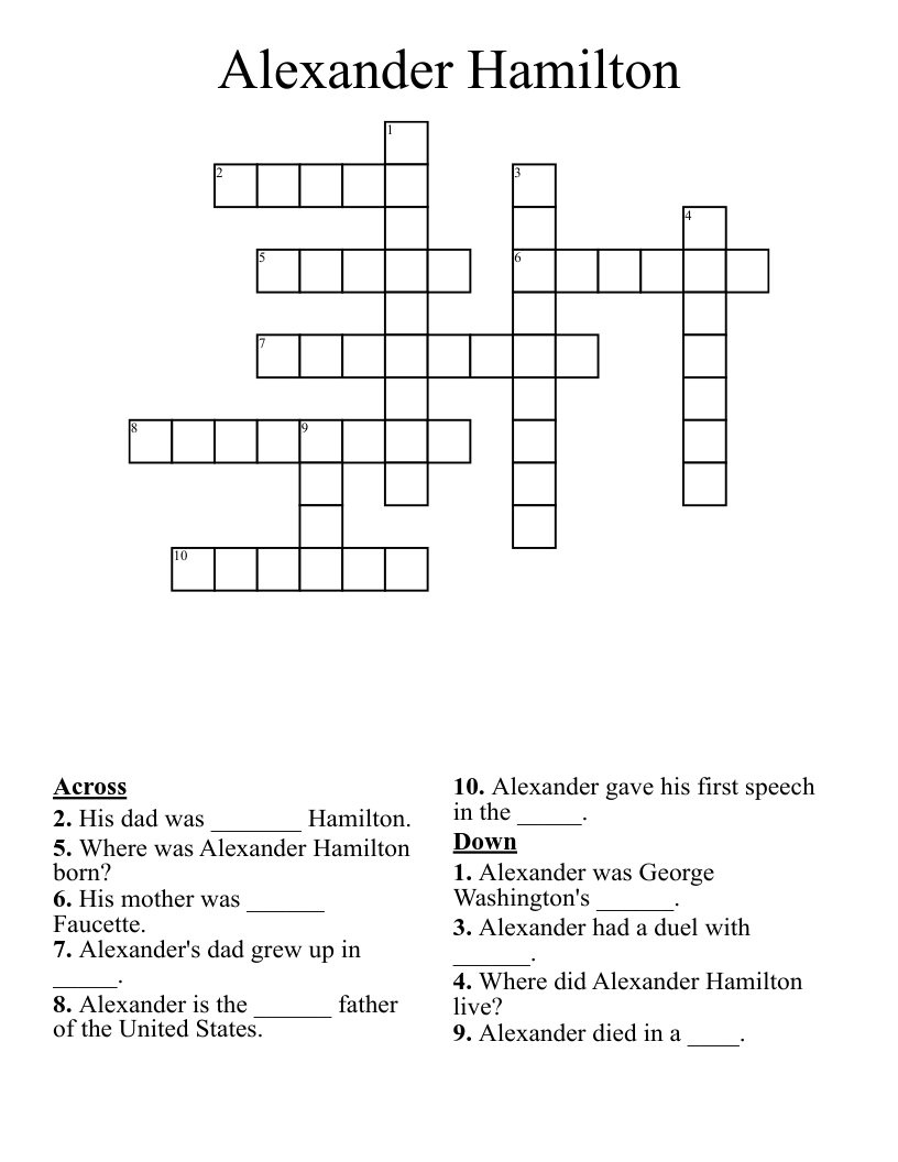Alexander Hamilton Crossword