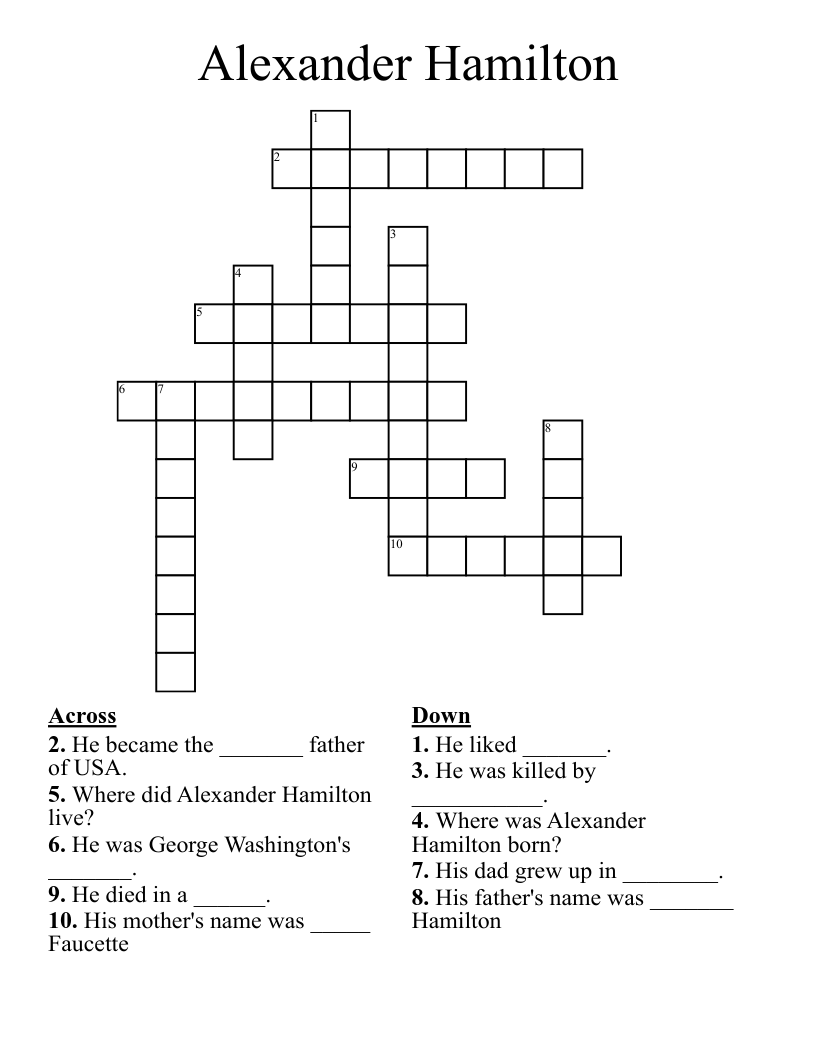 Alexander Hamilton Crossword