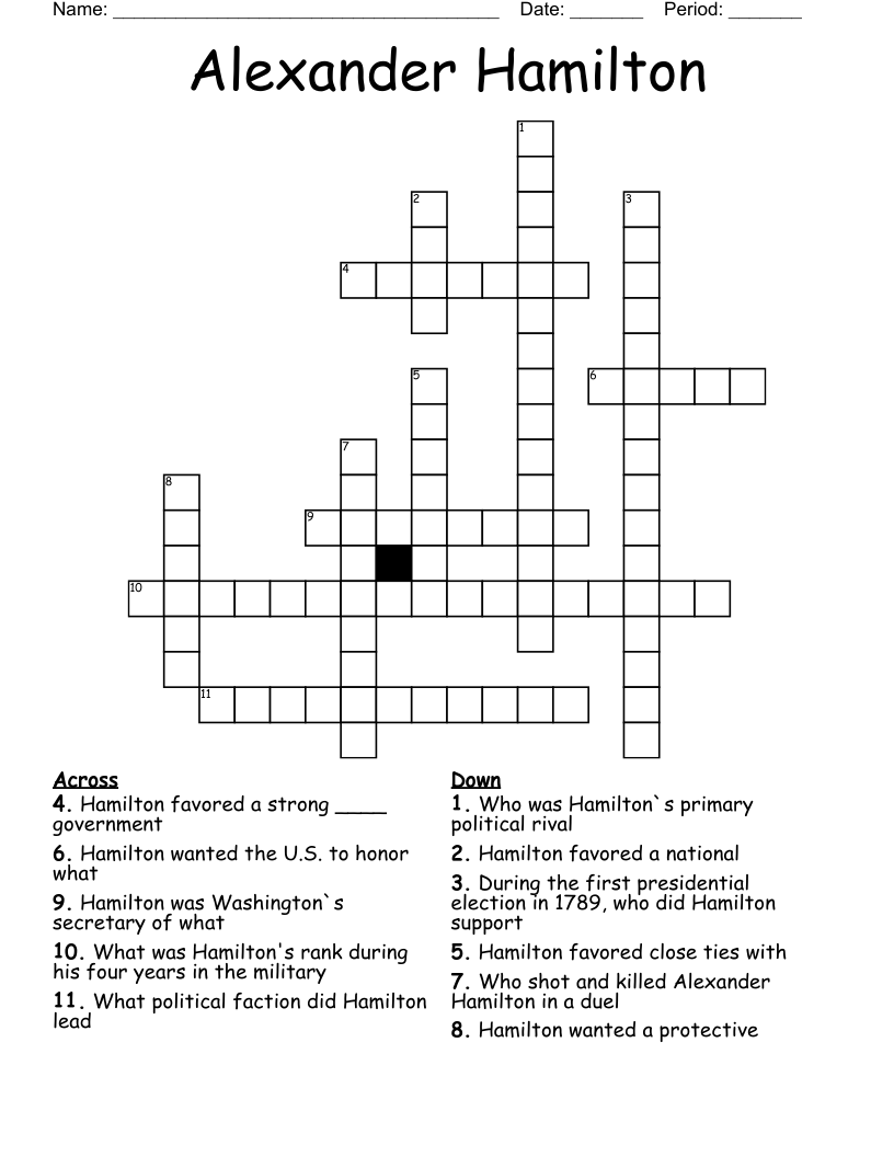 Alexander Hamilton Crossword