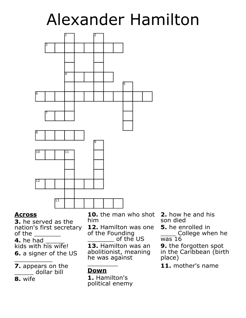 Alexander Hamilton Crossword