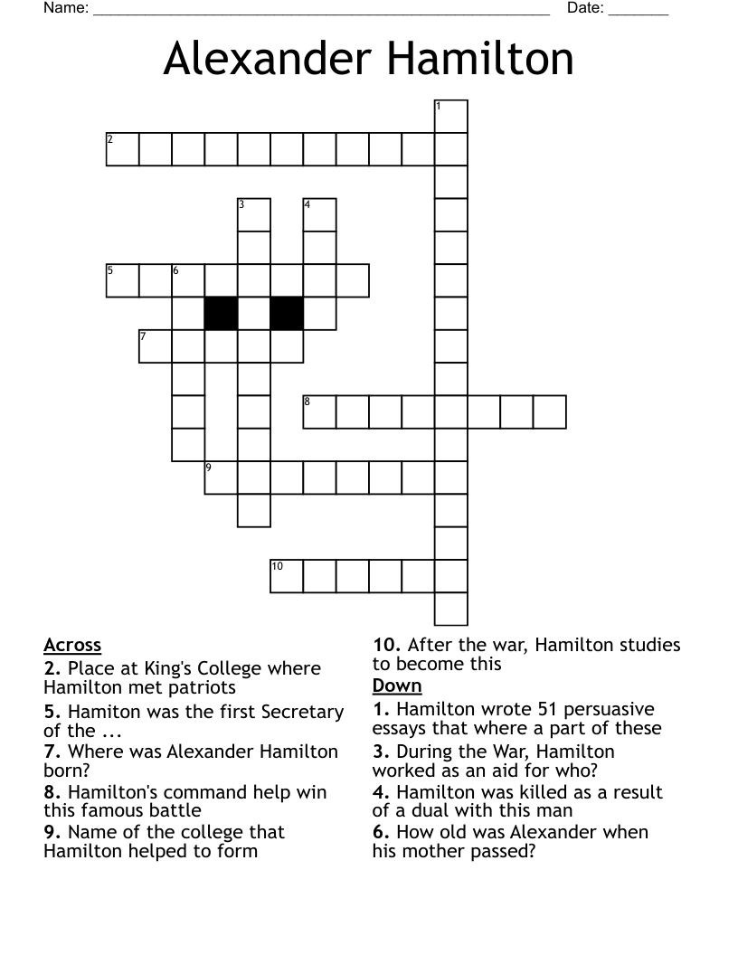 Alexander Hamilton Crossword