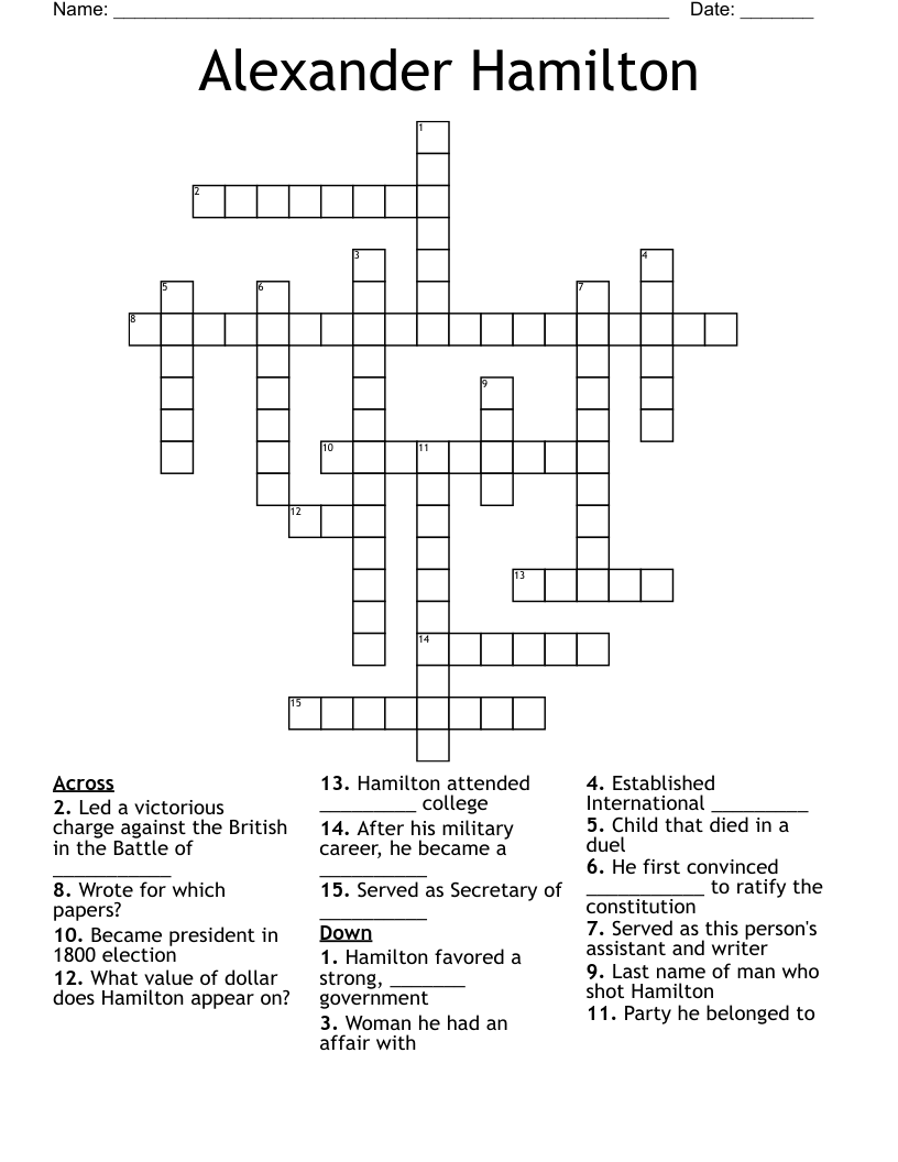 Alexander Hamilton Crossword