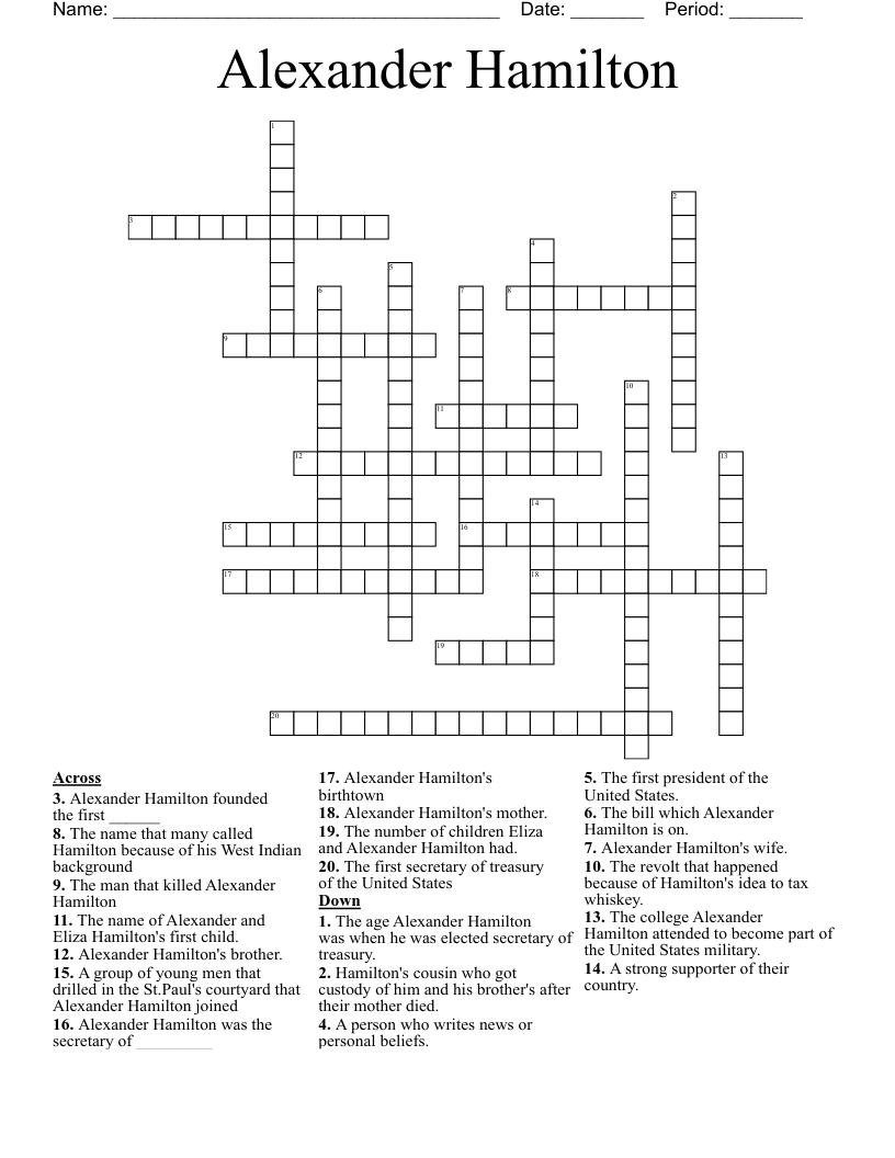 Alexander Hamilton Crossword