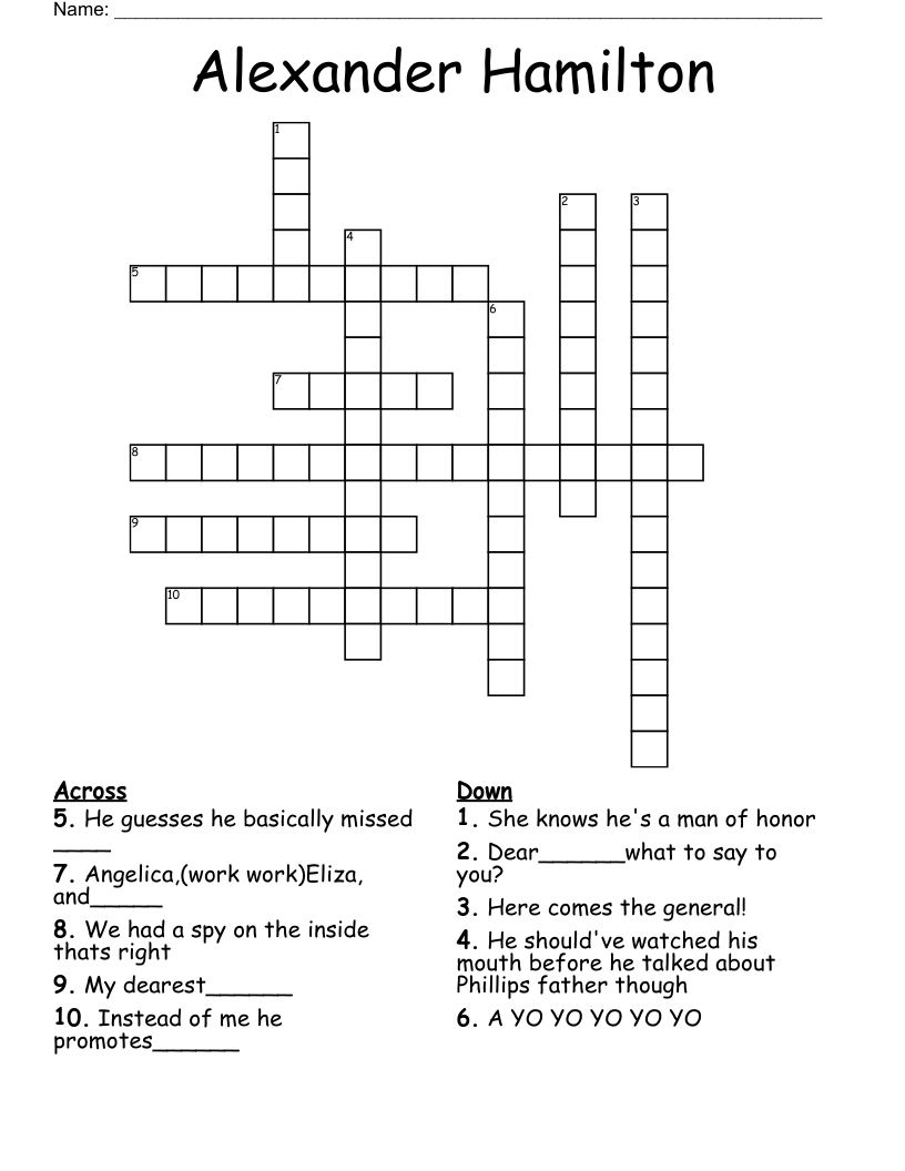 Alexander Hamilton Crossword