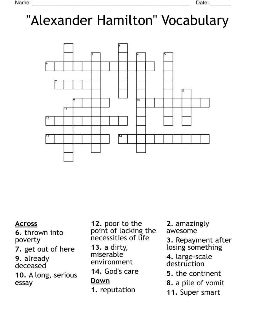 "Alexander Hamilton" Vocabulary Crossword
