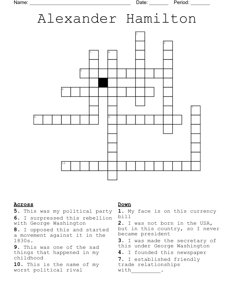 Alexander Hamilton  Crossword
