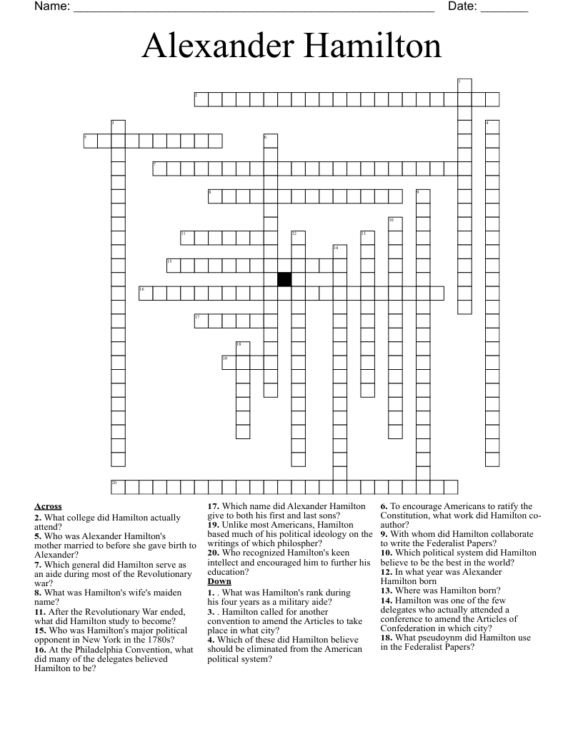 Alexander Hamilton  Crossword