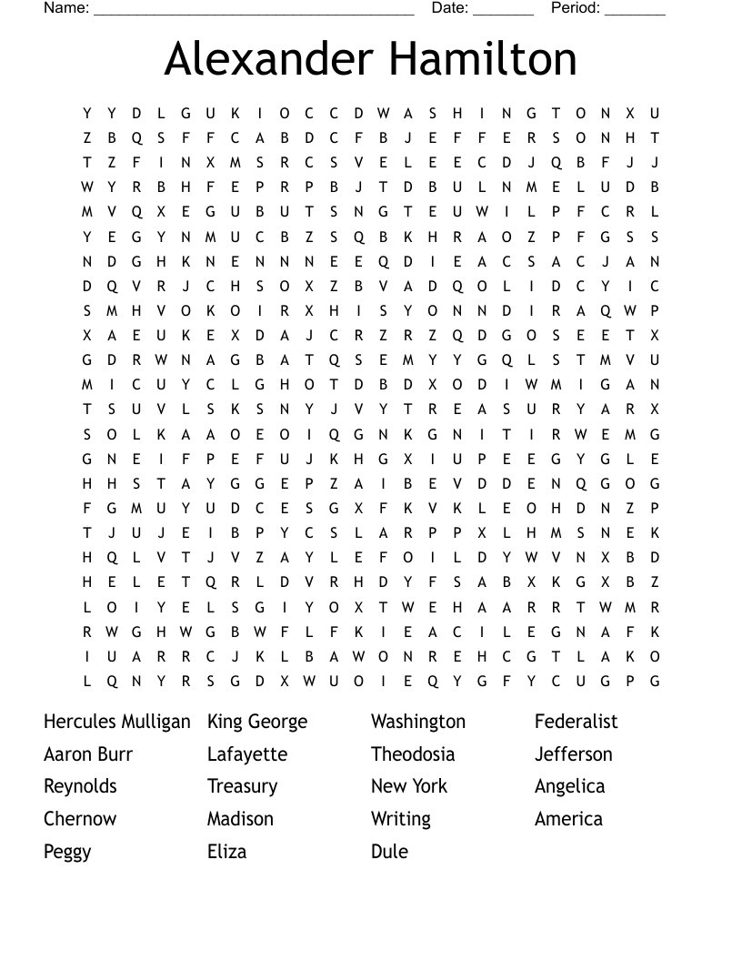 Alexander Hamilton  Word Search