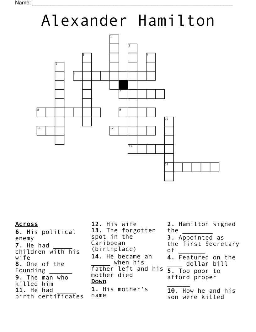 Alexander Hamilton  Crossword