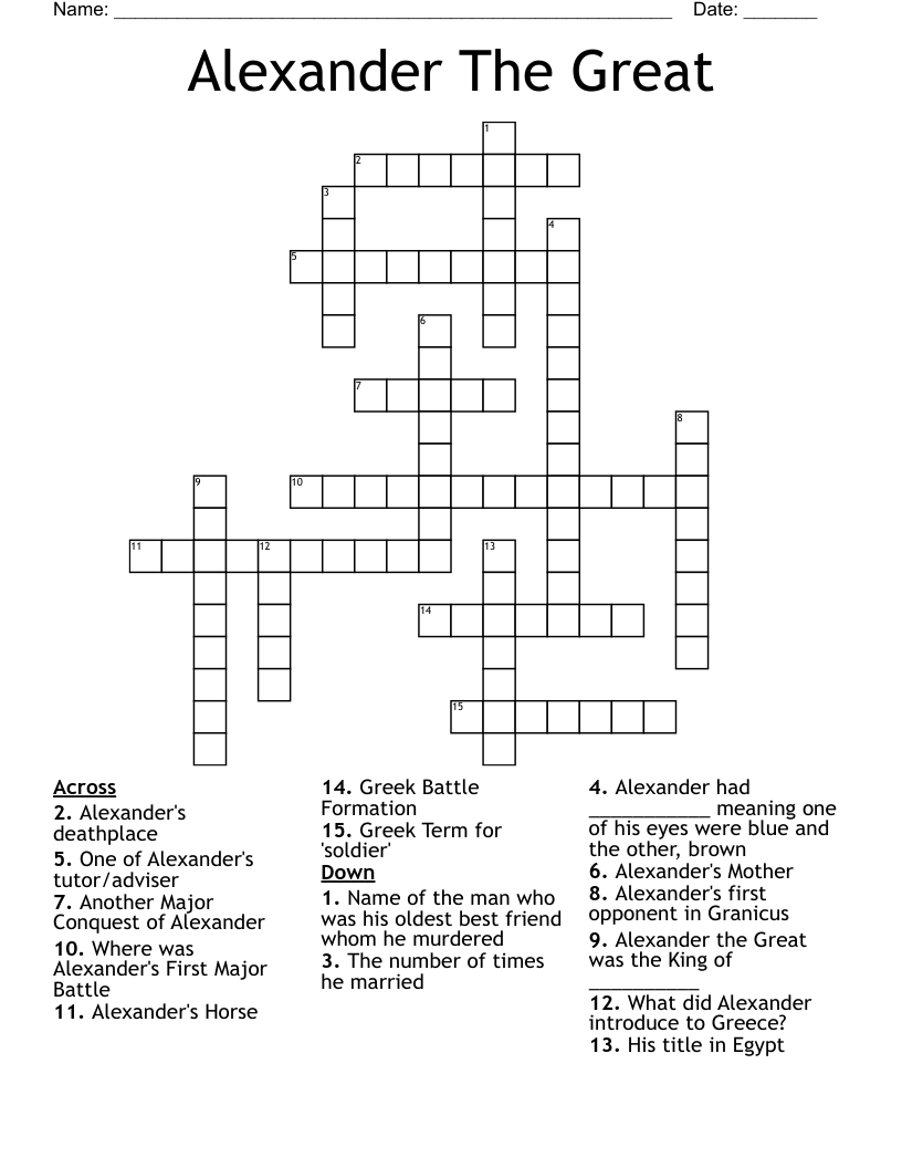 Alexander The Great Crossword