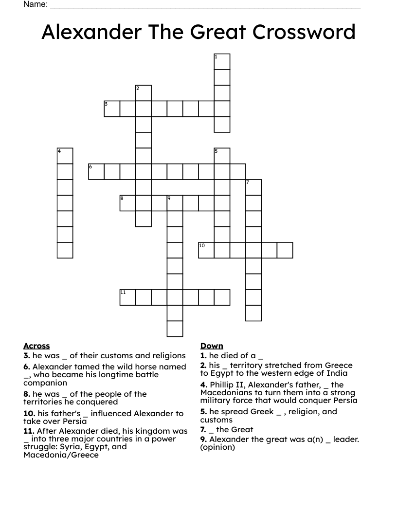 Alexander The Great Crossword