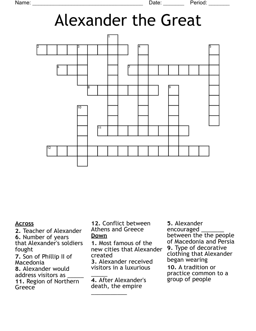 Alexander the Great Crossword