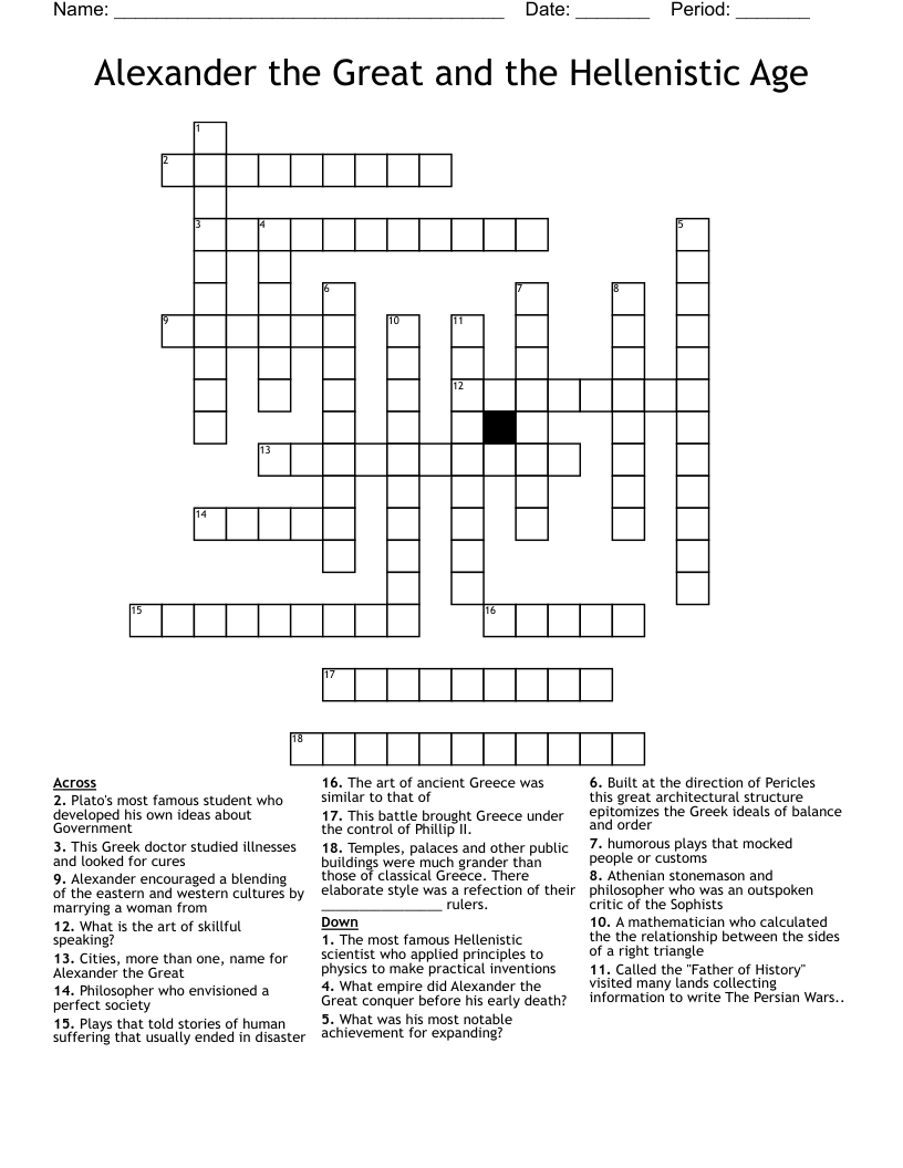 Alexander the Great and the Hellenistic Age Crossword