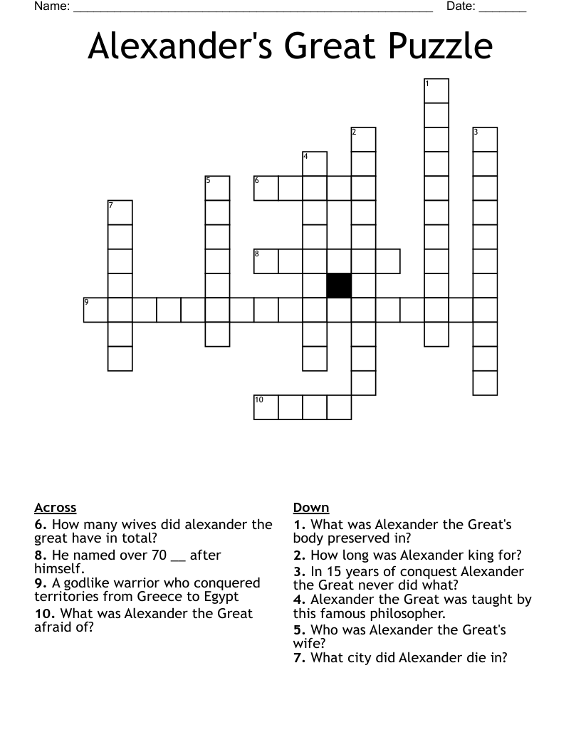 Alexander's Great Puzzle Crossword