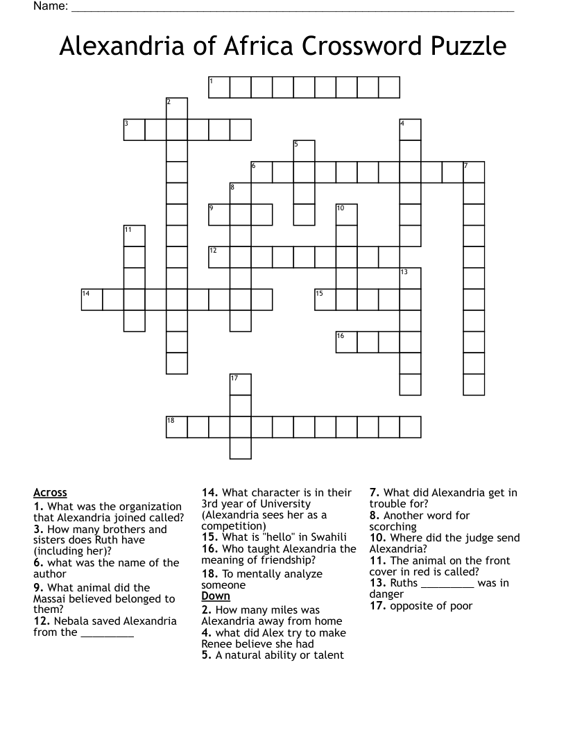 Alexandria of Africa Crossword Puzzle